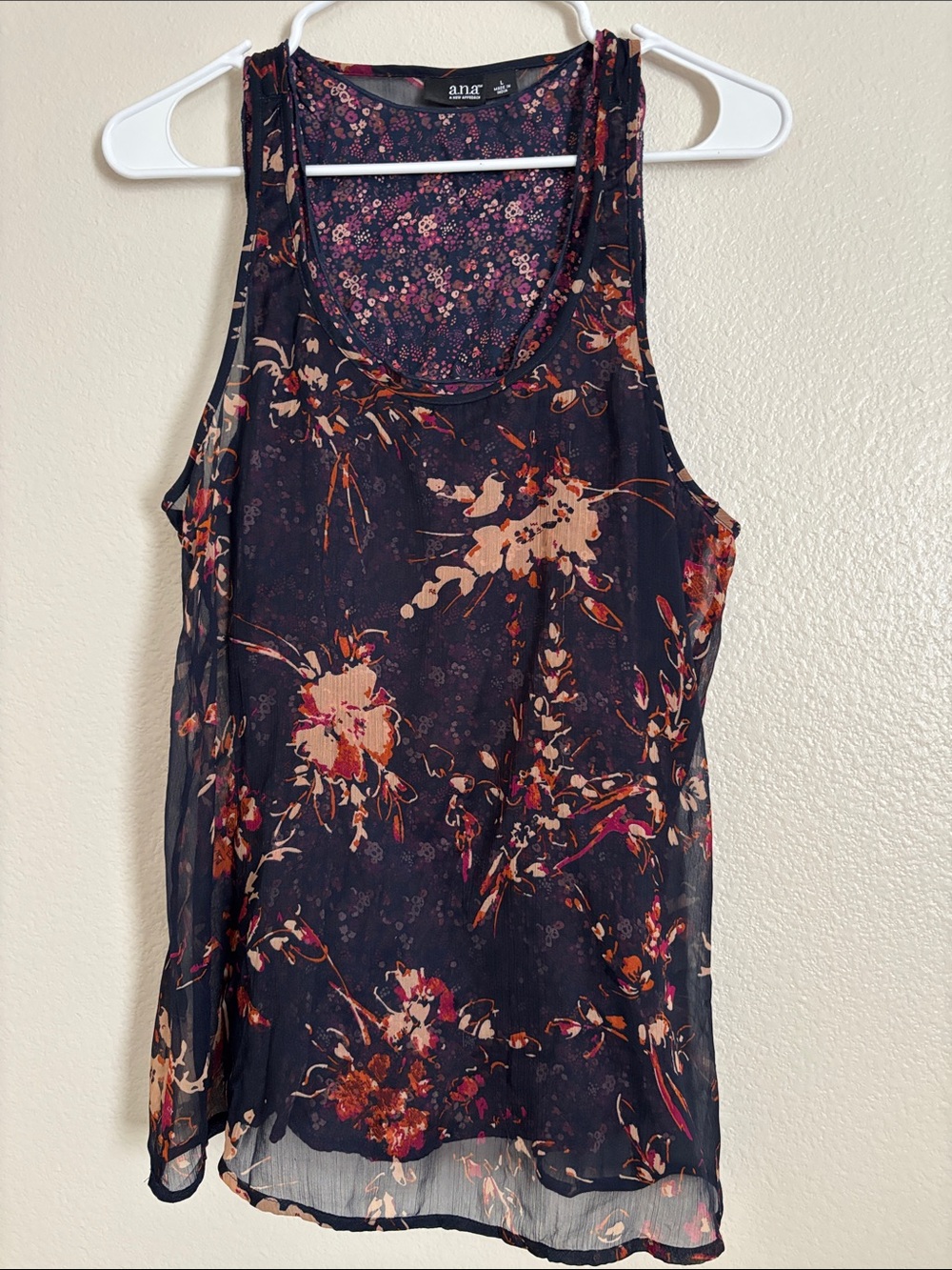 a.n.a Tank Top Dark Floral Blouse Size Large
